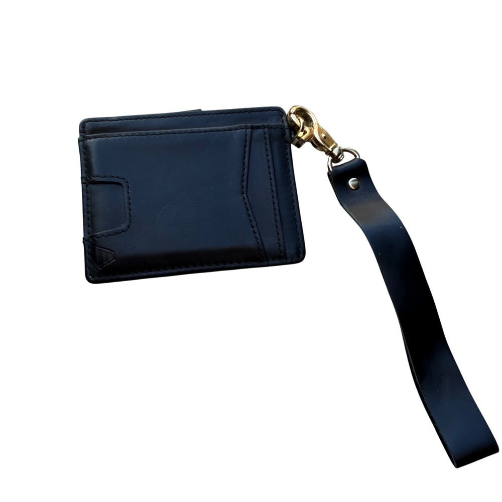 Andar Black Leather Slim Card Holder Wallet with Detachable Wristlet Strap